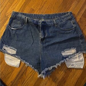 SHEIN Dark Blue Distressed Jean Shorts